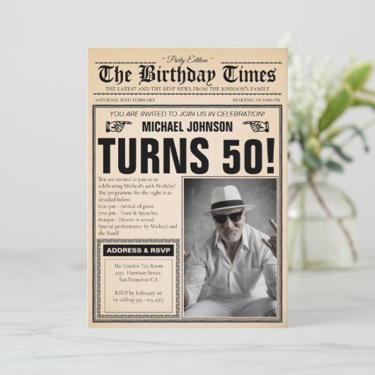  krant leuk aangepaste foto 50e verjaardag kaart (Staand voorkant)