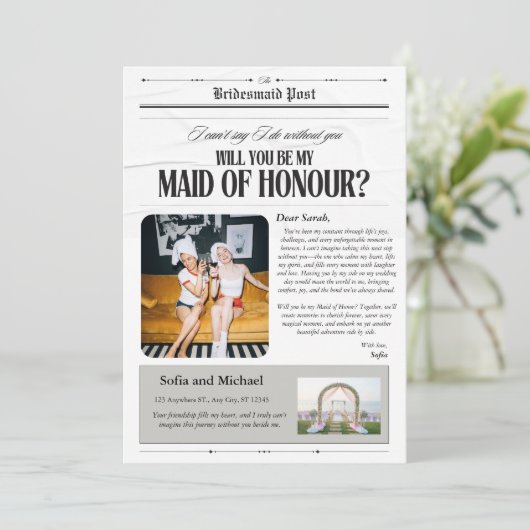 krant Maid of Honor Proposal Kaart (Staand voorkant)