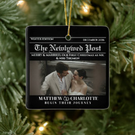 Krant Merry and Married Kerstaccenten Foto Keramisch Ornament