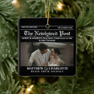 Krant Merry and Married Kerstaccenten Foto Keramisch Ornament