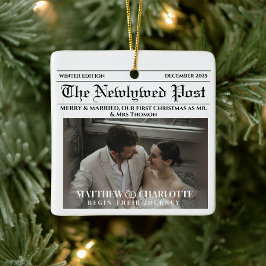 Krant Merry and Married Kerstaccenten Foto Keramisch Ornament
