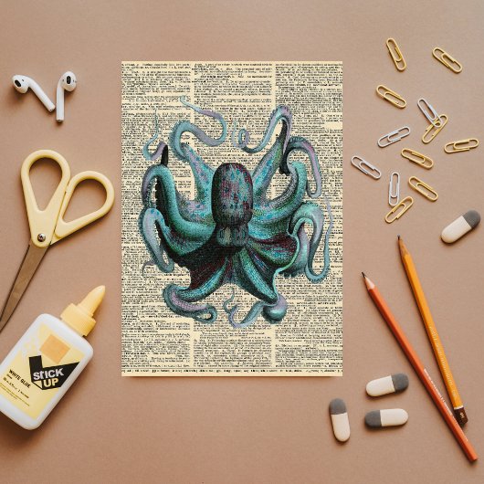  krant met Blue Octopus GiantDecoupage Tissuepapier