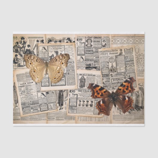 krant met mot en vlinder tissuepapier (Voorkant)