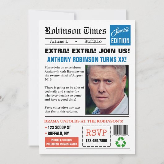 Krant over elke leeftijd Foto van Birthday Uitnodi Kaart (Voorkant)