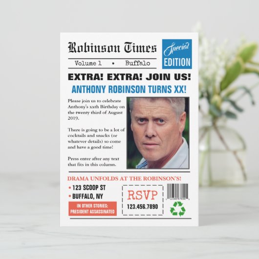 Krant over elke leeftijd Foto van Birthday Uitnodi Kaart (Staand voorkant)