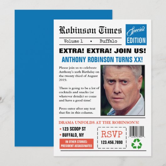 Krant over elke leeftijd Foto van Birthday Uitnodi Kaart (Voorkant / Achterkant)