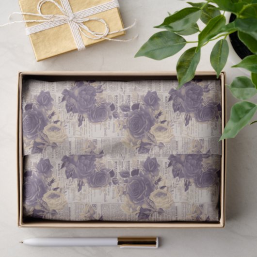 Krant Paarse Floral Tissuepapier (Geschenk)