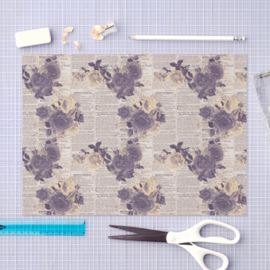 Krant Paarse Floral Tissuepapier (Craft)