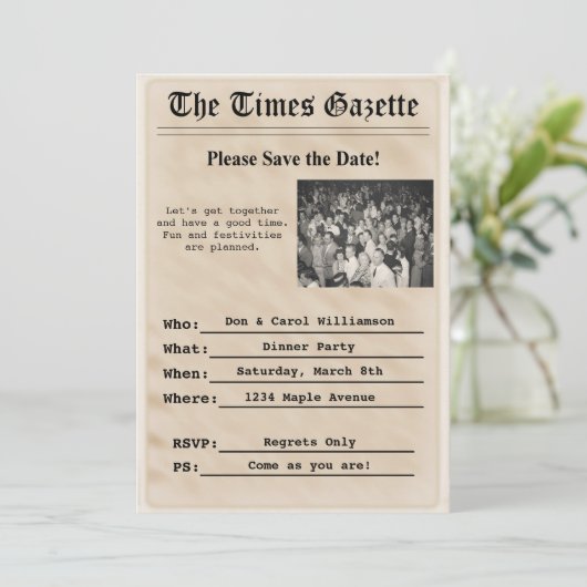  krant Party Invitation Kaart (Staand voorkant)