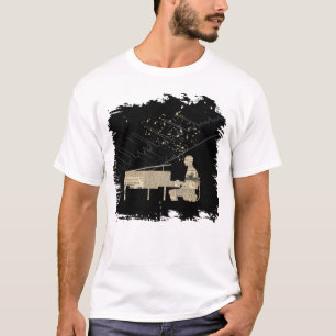 krant Piano Player Muzieknoten T-shirt