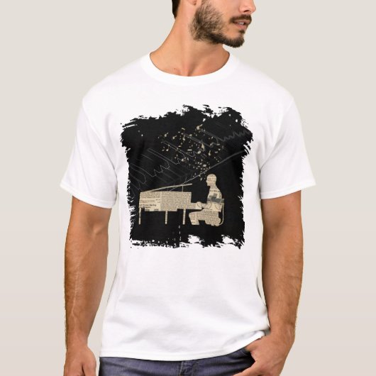 krant Piano Player Muzieknoten T-shirt (Voorkant)