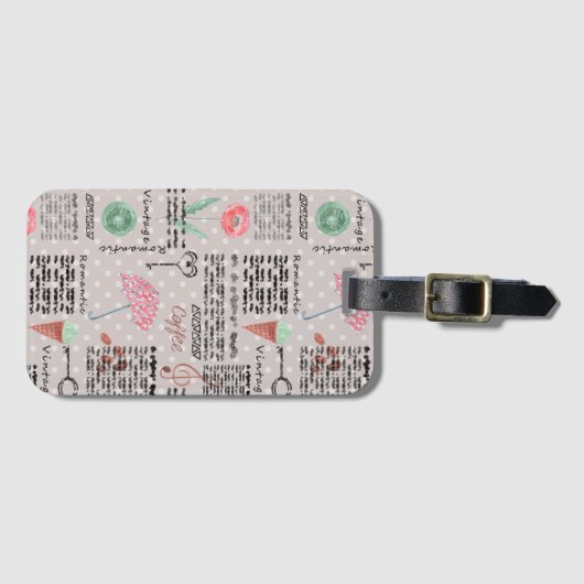 krant poka dots stijlvol retro bagagelabel (Voorkant (horizontaal))