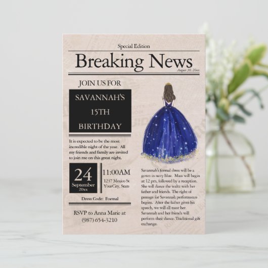 Krant Quinceañera Donkerblauw Kaart (Staand voorkant)