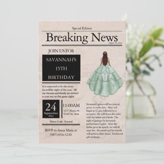  krant Quinceañera licht groen Kaart (Staand voorkant)