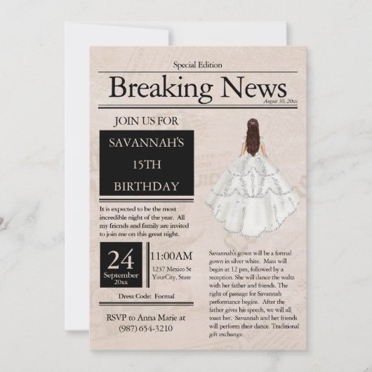  krant Quinceañera Silver White Kaart (Voorkant)