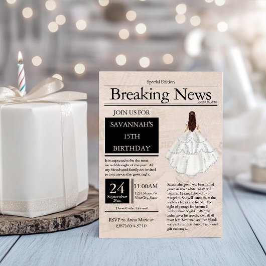 Krant Quinceañera Zilver Wit Kaart