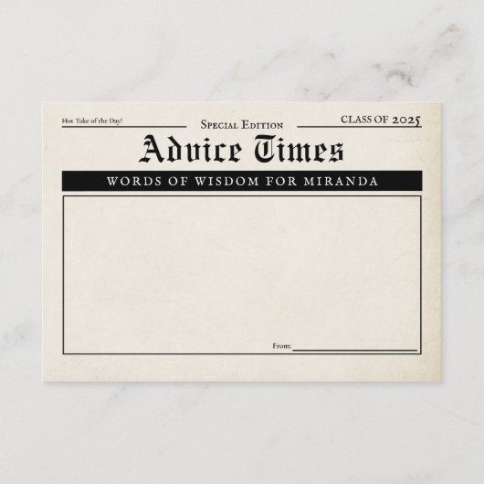 krant Retro Afstuderen Advies & wensen Informatiekaartje (Achterkant)