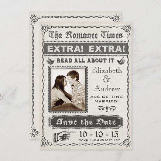  krant Save the Date Invitation (Voorkant / Achterkant)