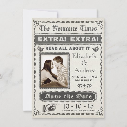 Krant Save the Date Uitnodiging Vintage (Voorkant)