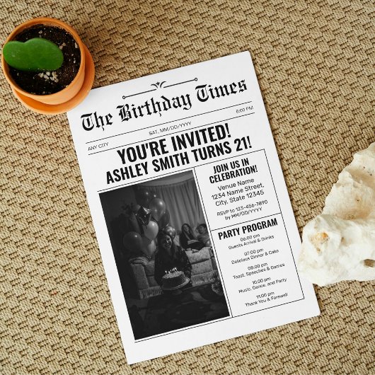  krant stijl 21ste verjaardagsfeest kaart
