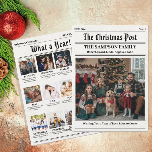  krant stijl familie kerstfoto's feestdagenkaart