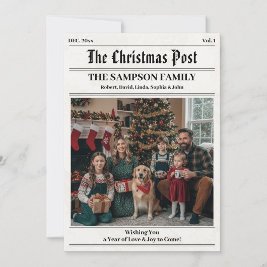  krant stijl familie kerstfoto's feestdagenkaart (Voorkant)