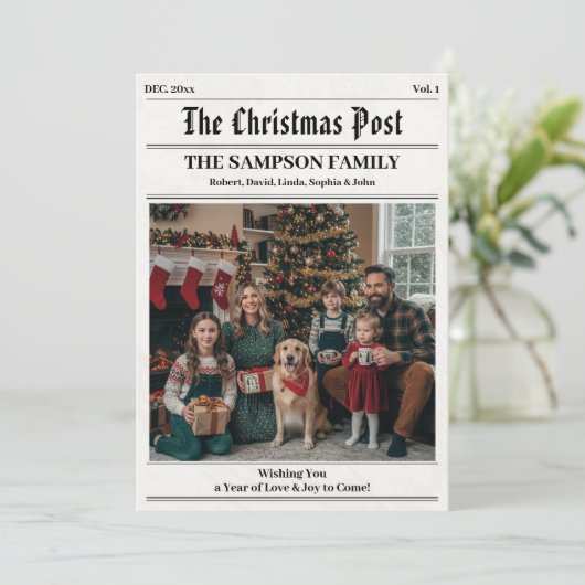  krant stijl familie kerstfoto's feestdagenkaart (Staand voorkant)