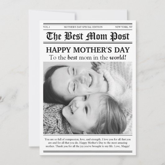  krant stijl Moederdag Kaart (Voorkant)