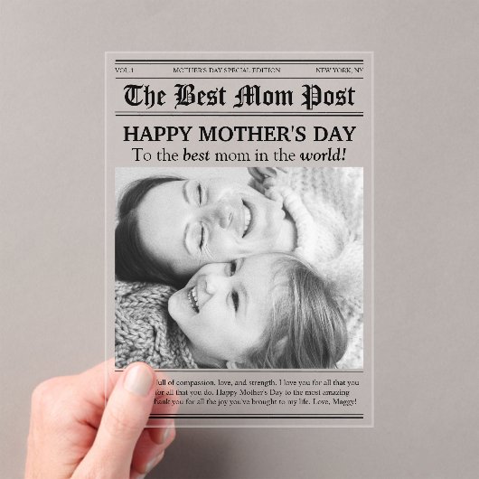  krant stijl Moederdag Kaart Acryl Uitnodigingen (Insitu (Draagbaar))