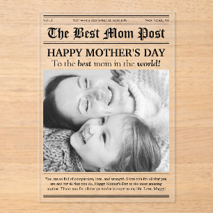 krant stijl Moederdag Kaart Acryl Uitnodigingen