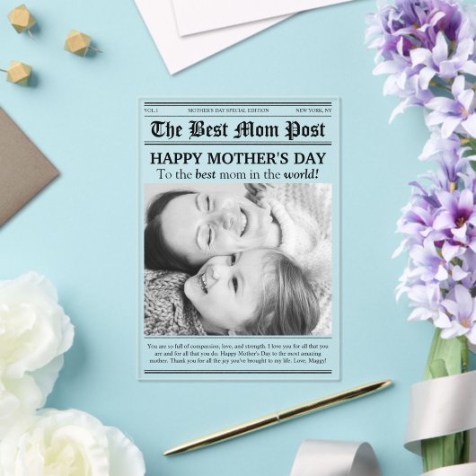 krant stijl Moederdag Kaart Acryl Uitnodigingen (Insitu (Huwelijk))