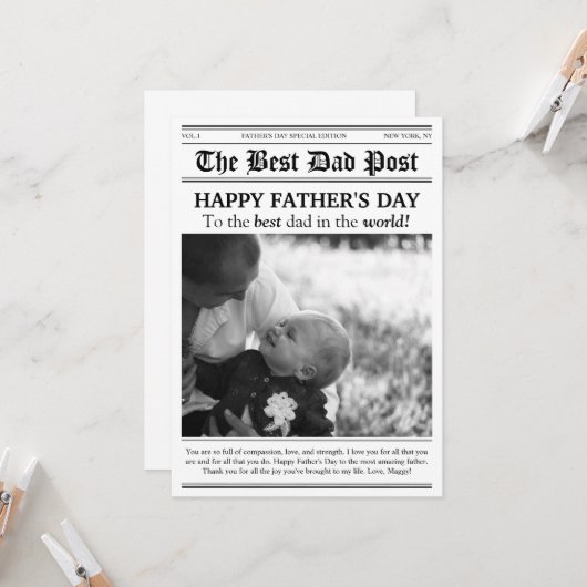  krant stijl Vaderdag Kaart (Voorkant / Achterkant in situ)