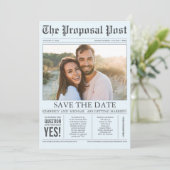 Krant Style Fun Dusty Blue Save the Date Photo (Staand voorkant)