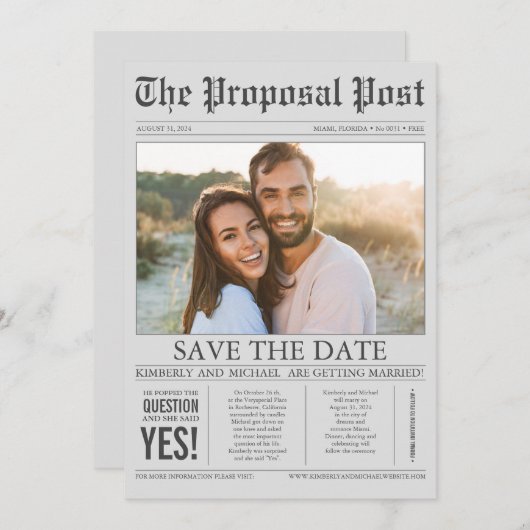 Krant Style Fun Grey Save the Date Photo (Voorkant / Achterkant)