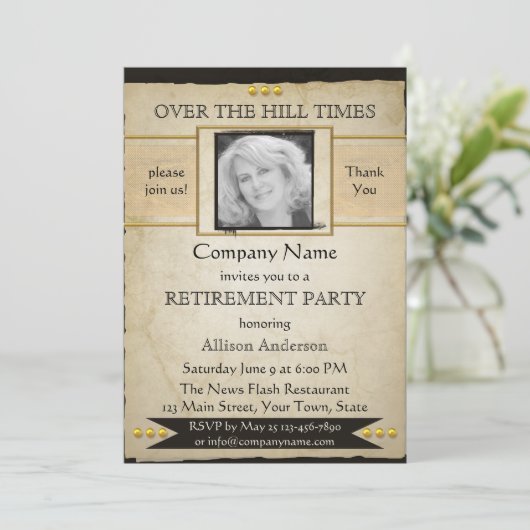  krant Style Photo Retirement Invite Kaart (Staand voorkant)