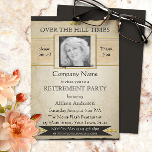 krant Style Photo Retirement Invite Kaart