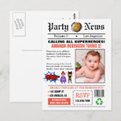 Krant Superhelden Verjaardagsfeest Foto Briefkaart (Voorkant / Achterkant)