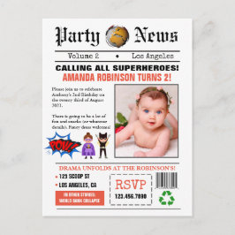 Krant Superhelden Verjaardagsfeest Foto Briefkaart