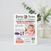 Krant Superhelden Verjaardagsfeestje Foto Briefkaart (Staand voorkant)