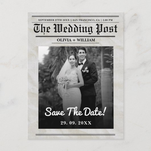 Krant Trouwen Elegant Save the Date Briefkaart (Voorkant)