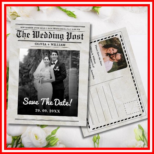 Krant Trouwen  Elegant Save the Date Briefkaart