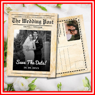 Krant Trouwen Rustiek Elegant Save the Date Briefkaart