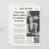 krant trouwfoto QR-code Save The Date (Voorkant)