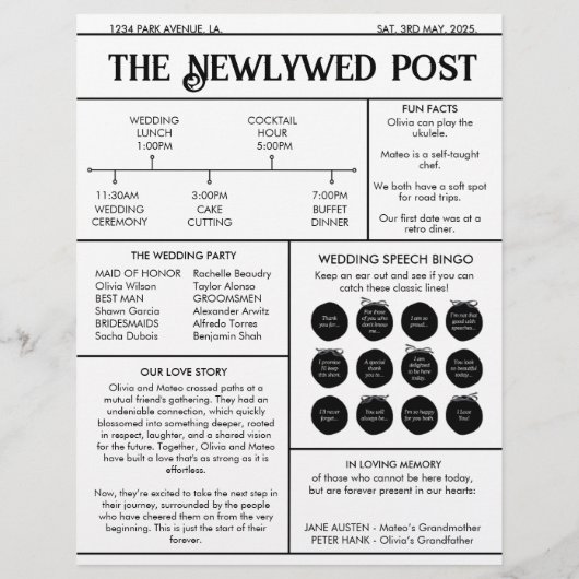 Krant Trouwprogramma Foto Moderne Leuke Feiten Flyer (Achterkant)