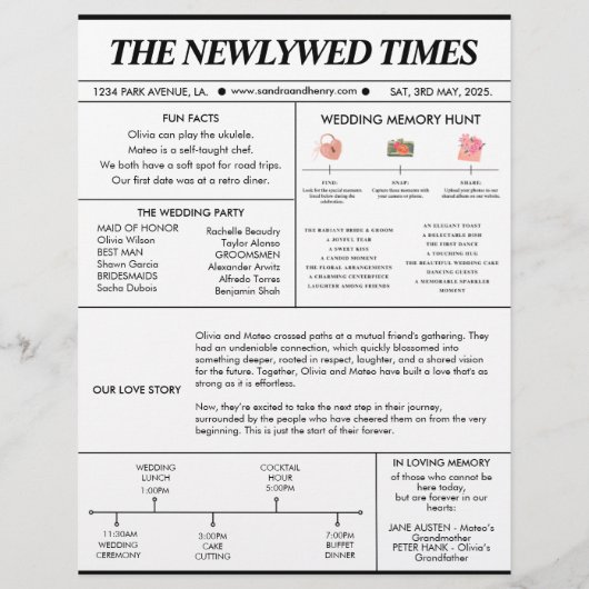 Krant Trouwprogramma Fototijdschrift Leuke feiten Flyer (Achterkant)