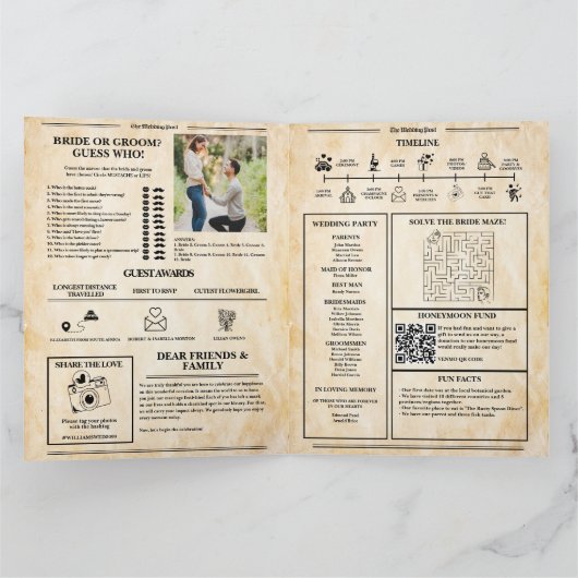 Krant Trouwprogramma Rustieke bruiloft tijdlijn Kaart (Binnen)