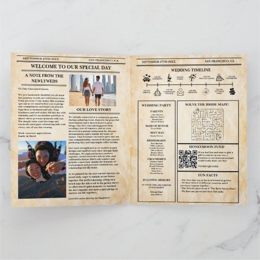 Krant Trouwprogramma Rustieke bruiloft tijdlijn Kaart (Binnen)