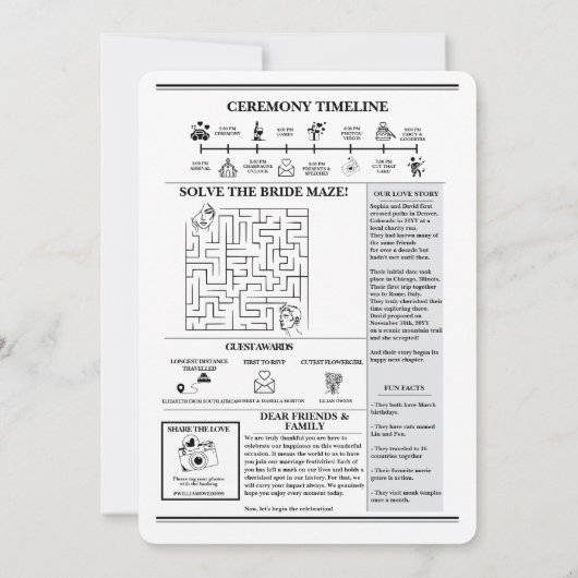 Krant Trouwprogramma Uniek Modern Elegant Kaart (Achterkant)