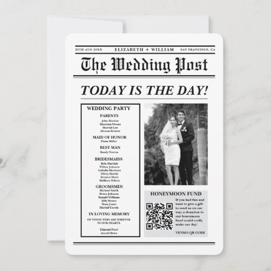 Krant Trouwprogramma Uniek Modern Elegant Kaart (Voorkant)