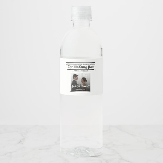 Krant Trouwtafel Nummer Moderne FOTO Waterfles Etiket (Voorkant)